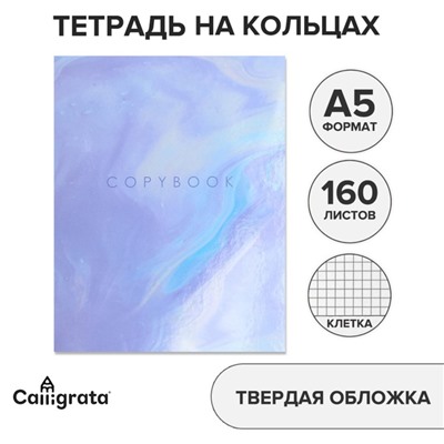Тетрадь на кольцах A5 160 листов в клетку Calligrata «Мрамор», обложка 7БЦ, без вырубки под кольца, блок офсет