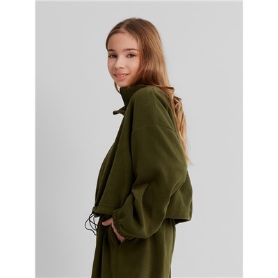 Толстовка флисовая для девочки MINAKU: Fleece Soft, цвет хаки, рост 164 см