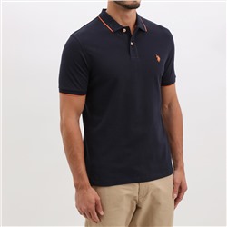 Polo Salk - 100% algodón - manga corta - logo bordado - azul marino y naranja