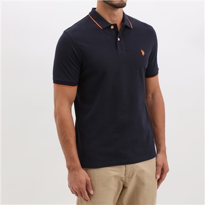 Polo Salk - 100% algodón - manga corta - logo bordado - azul marino y naranja