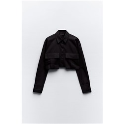 GABARDINE FABRIC CROPPED SHIRT