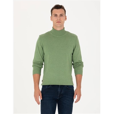 Темно -зеленый меландж Slim Fit Fisherman воротник основной трикотаж казах