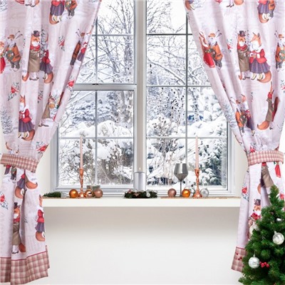 Комплект штор для кухни с подхватами Winter holidays 145×180 см-2 штуки, габардин