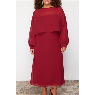 Burgundy Cape Подробное шифоновое платье большого размера