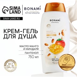 Гель для душа женский с пантенолом, 750 мл, аромат манго и миндаля, BONAMI