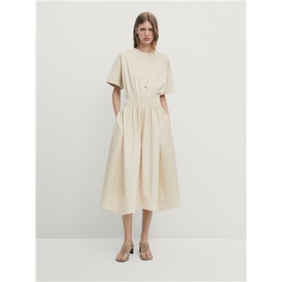 Vestido midi popelín detalle fruncido