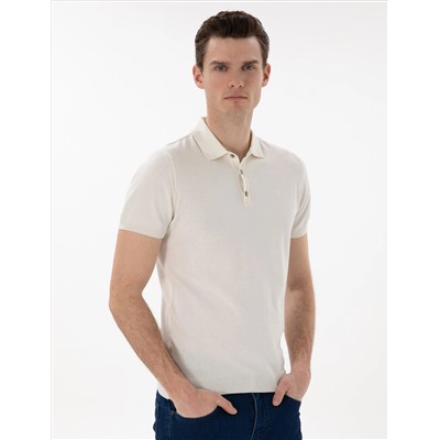 Кнопка Ecru Slim Fit с Polo Yaka Knitwear T -Fork