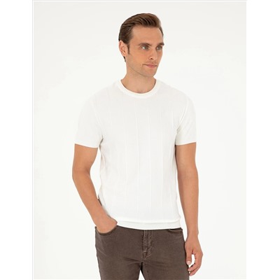 Ekru Slim Fit Bike Yaka Triko T -For