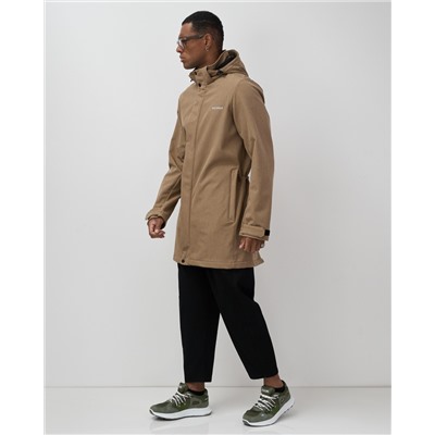 Парка спортивная мужская с капюшоном softshell бежевого цвета 9565B
