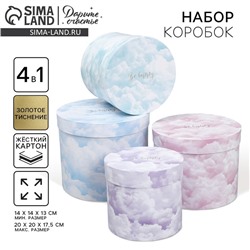 Набор шляпных коробок для цветов 4 в 1, упаковка подарочная, «Облака», 14 х 14 х 13 см - 20 х 20 х 17.5 см