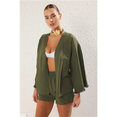 Khaki Plaining 100 %хлопковые кисточки Kimono Short Beach Tool TBESS25AU00017