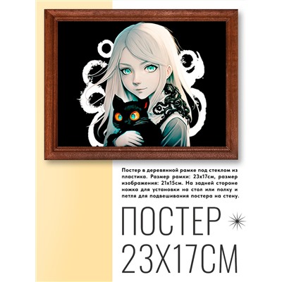 POSG-0276 Постер в рамке 23x17см Аниме девушка и кошка