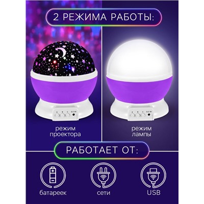 Проектор - ночник «Звёздное небо», фиолетовый