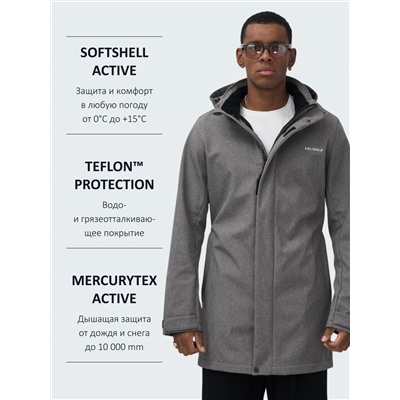 Парка спортивная мужская с капюшоном softshell серого цвета 9565Sr