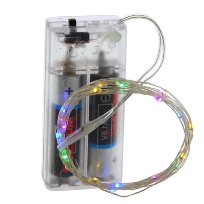 Электрогирлянда (20 разноцв LED, 1 реж свеч,серебр шнур, 1 W), L210 W0,1 H0,2 см, 2хАА
