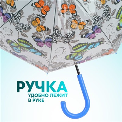 Зонт - трость полуавтоматический «Бабочки», 8 спиц, R=43/60 см, D = 86 см, рисунок МИКС