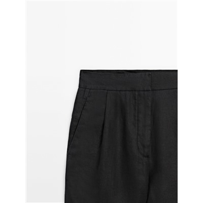 Pantalón lino pinzas slim fit