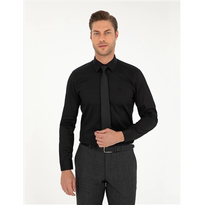 Black Slim Fit Basic рубашка с длинным рукавом