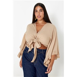 Рычаг урожая норки Frilly маховик Cruve Collar Beach Clothing Blough Size Blouse TBBSS24AF00071
