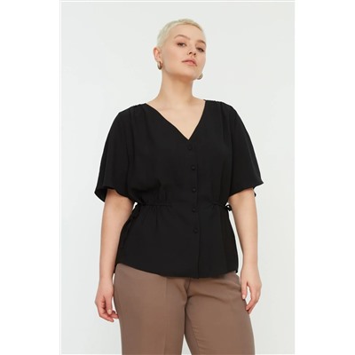 Черная плетеная v -neckline blouse tbbss22bz0753