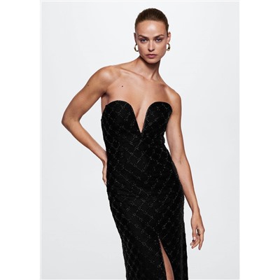 Vestido terciopelo pedrería -  Mujer | MANGO OUTLET España