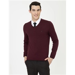 Bordeaux Slim Fit v Yaka Basic Knitwear Казах