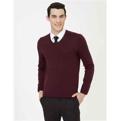 Bordeaux Slim Fit v Yaka Basic Knitwear Казах