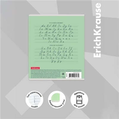 Тетрадь 12 листов в частую косую линейку, ErichKrause «Классика», обложка мелованный картон, зелёная