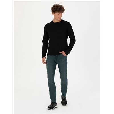 Black Slim Fit Bicycle Neck Sheam Смешанный базовый вязаный свитер