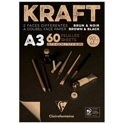 Скетчбук - блокнот 60л., А3, Clairefontaine "Kraft", на склейке, верже,черный/крафт, 90г/м2