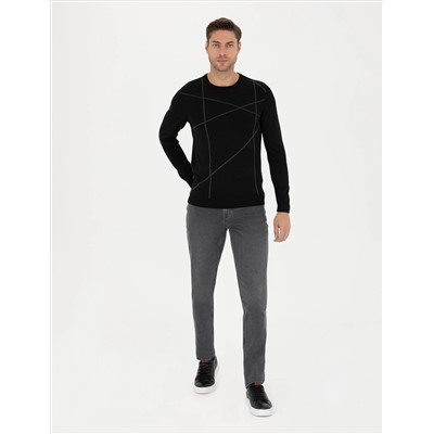 Black Slim Fit Bicycle Olcemed Wool Siped Sweater