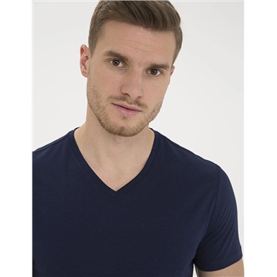 Темно -темно -синий Slim Fit V Sece Basic T -For