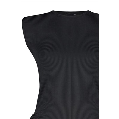 Черные стороны Shirred Homebold вязаная урожая Blought Blouse TBBSS23AF00011