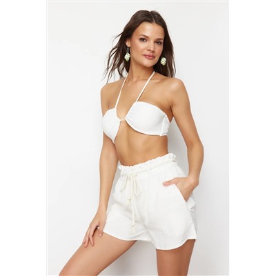 White Belt Woven Müslin Beach Shorts & Bermuda TBESS24SR00008