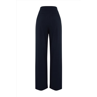 Ограниченная серия Navy Blue Asymmetric Depath Detail Широкая нога/Широкие плетеной брюки Twoss24pl00102