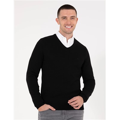 Black Slim Fit v -neck Основной вязаный свитер