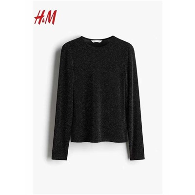 Женский блестящий лонгслив с круглым вырезом горловины H&*M 🖤