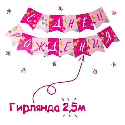 Набор бумажной посуды одноразовый «С днём рождения. Единорожек», 6 тарелок, 6 стаканов, 6 колпаков, 1 гирлянда