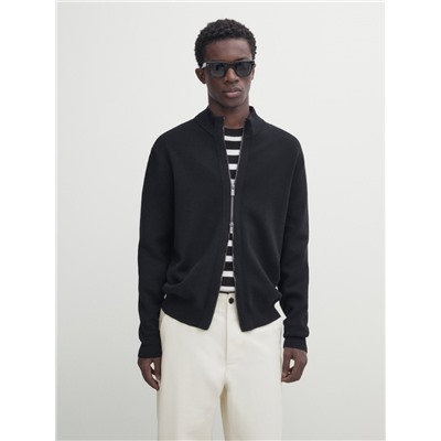 Cárdigan punto milano cuello mock cremallera
