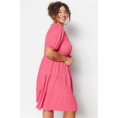 Fuchsia Skater v -neck Cruve закрывает вязаное платье с большим размером TBBSS22EL2987