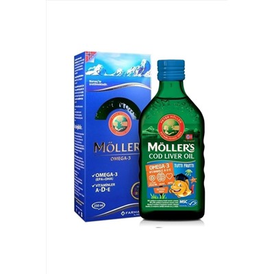 Mollers Tutti Frutti Omega 3 Balık Yağı 250 ml  DHA 600 mg EPA 400 mg Vitamin E 10 mg 83 Vitamin A 250 u00b5g 31 Vitamin D 10 u00b5g 200