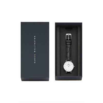 Reloj de cuarzo de piel Petite Reading - Negro y plateado