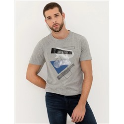 Светло -серый меландж Slim Fit Print Print Cycling Bike T -For