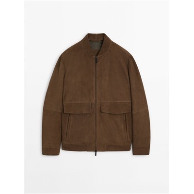Chaqueta bomber piel ante bolsillos