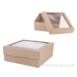Коробка подарочная с окном (крафт), 15x15xH6 см