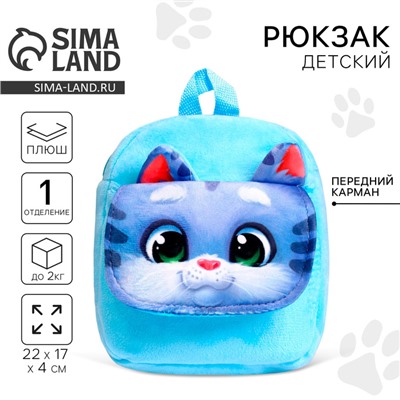 Рюкзак детский плюшевый для девочки «Котик», с карманом, 22 × 17 см