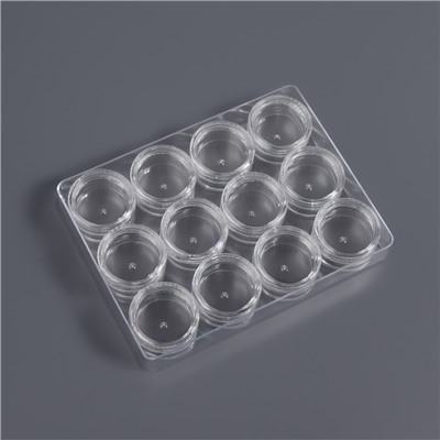 Органайзер для хранения мелочей, 12 баночек, 2 мл, 12×10×3 см, прозрачный