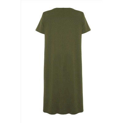 Khaki Midi 100 %хлопковое вязание футболка TBBSS24AH00067