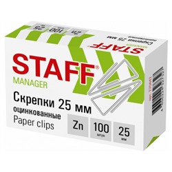 Скрепки оцинкованные STAFF, 25 мм, 100 шт