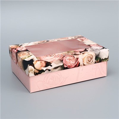 Коробка складная, крышка-дно, "Present", 21 х 15 х 7 см с окном